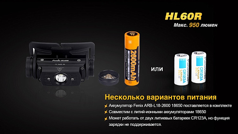 Фонарь Fenix HL60R (XM-L2 U2, ANSI 950 лм, 18650)