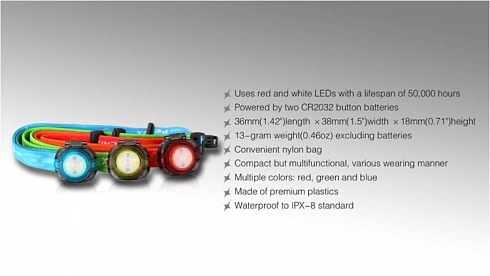 Фонарь Fenix HL05 Голубой (White/Red LEDs, ANSI 8 лм, CR2032)