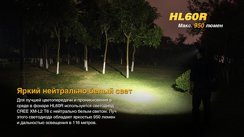 Фонарь Fenix HL60R (XM-L2 U2, ANSI 950 лм, 18650)